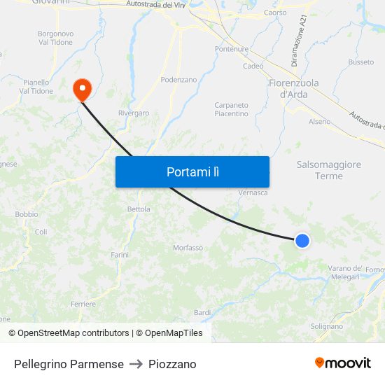 Pellegrino Parmense to Piozzano map