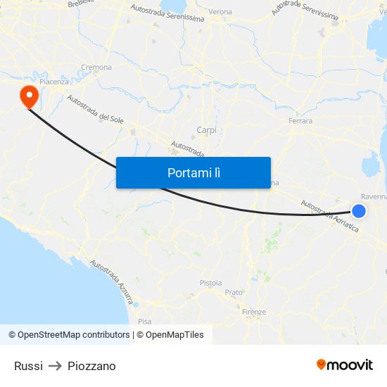 Russi to Piozzano map