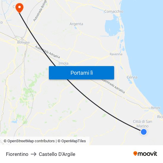 Fiorentino to Castello D'Argile map