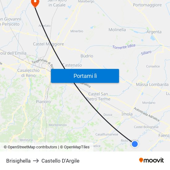 Brisighella to Castello D'Argile map