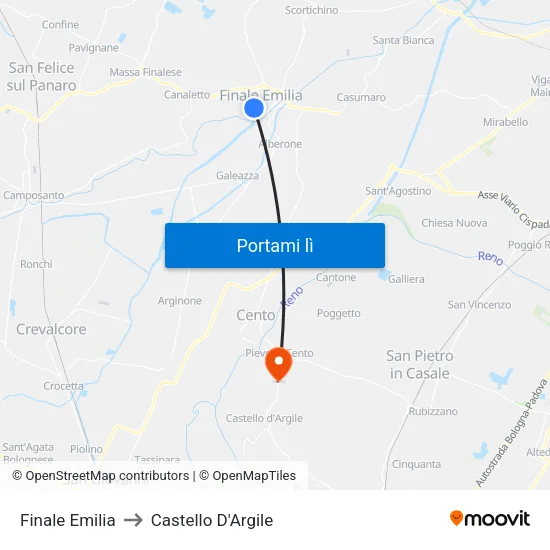 Finale Emilia to Castello D'Argile map