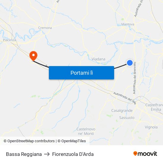 Bassa Reggiana to Fiorenzuola D'Arda map