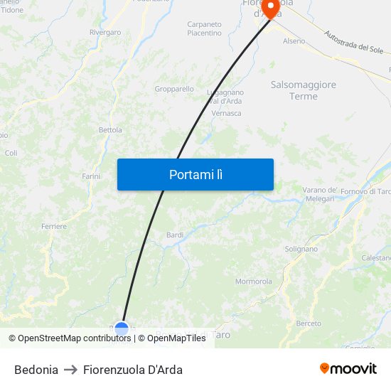 Bedonia to Fiorenzuola D'Arda map