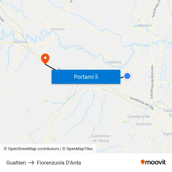 Gualtieri to Fiorenzuola D'Arda map