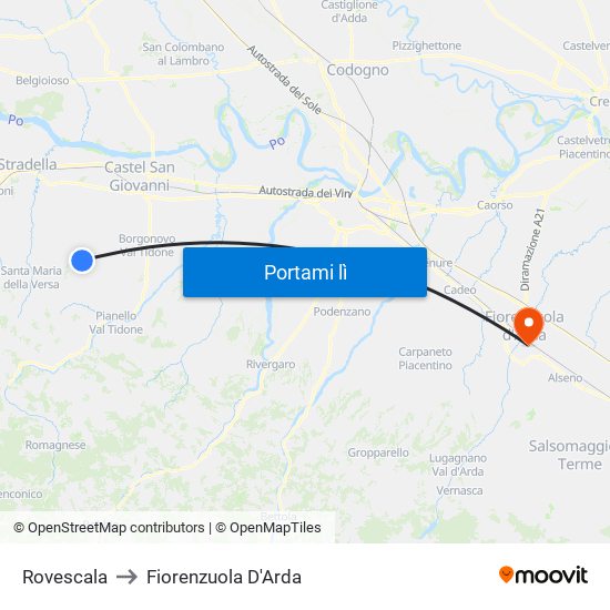 Rovescala to Fiorenzuola D'Arda map