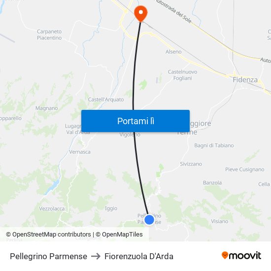 Pellegrino Parmense to Fiorenzuola D'Arda map