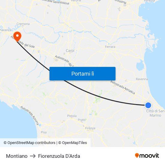 Montiano to Fiorenzuola D'Arda map