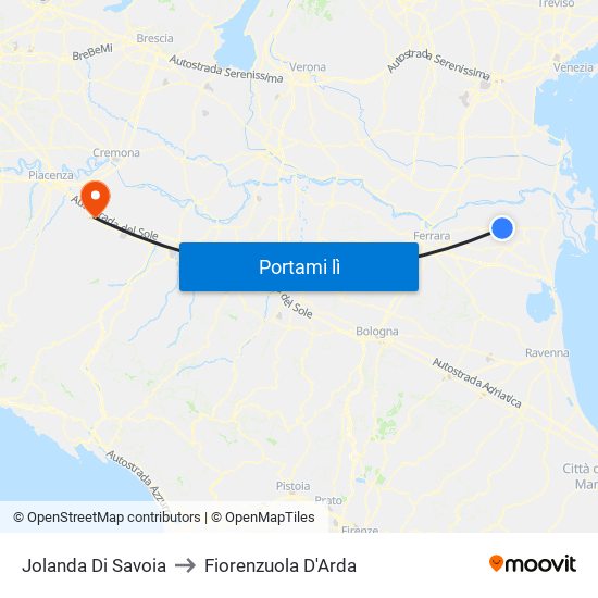 Jolanda Di Savoia to Fiorenzuola D'Arda map