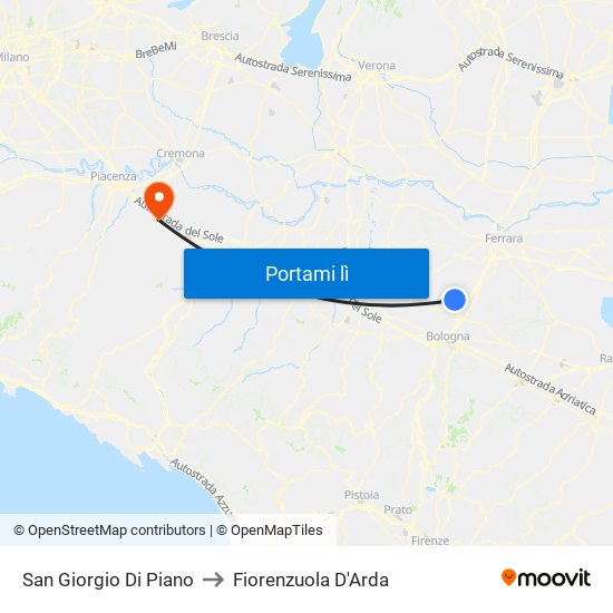 San Giorgio Di Piano to Fiorenzuola D'Arda map