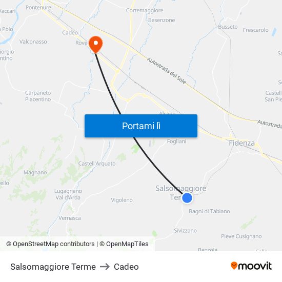 Salsomaggiore Terme to Cadeo map