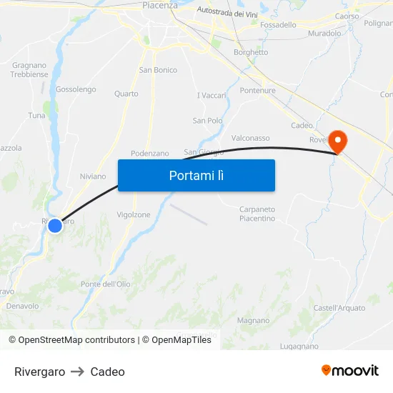 Rivergaro to Cadeo map