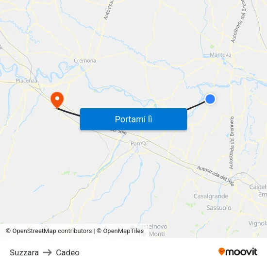 Suzzara to Cadeo map