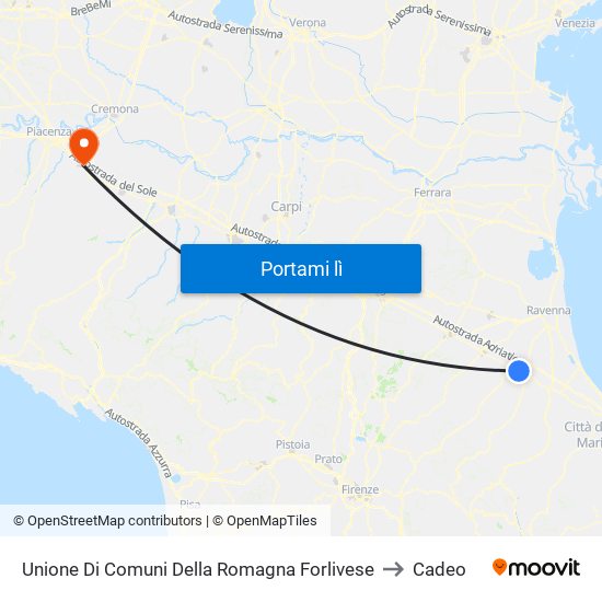 Unione Di Comuni Della Romagna Forlivese to Cadeo map