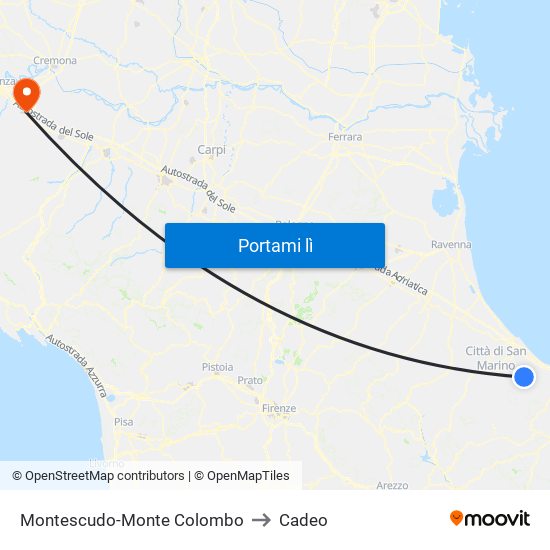 Montescudo-Monte Colombo to Cadeo map