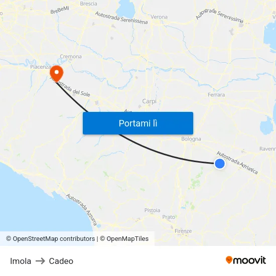 Imola to Cadeo map