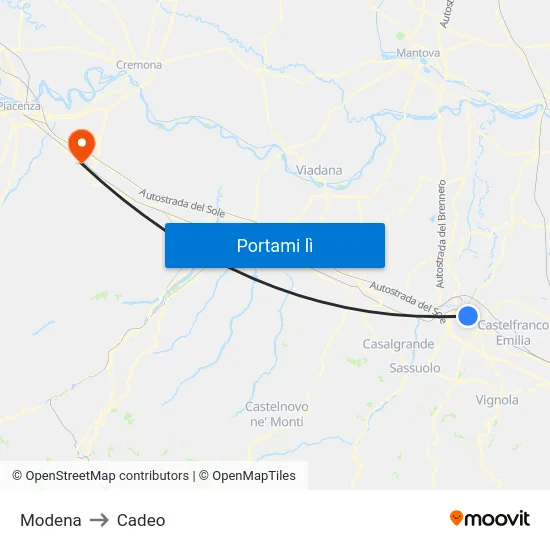 Modena to Cadeo map