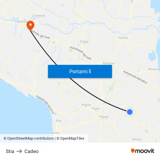 Stia to Cadeo map