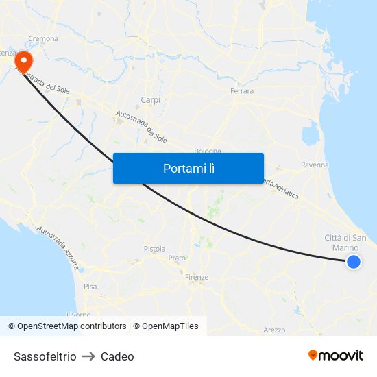 Sassofeltrio to Cadeo map
