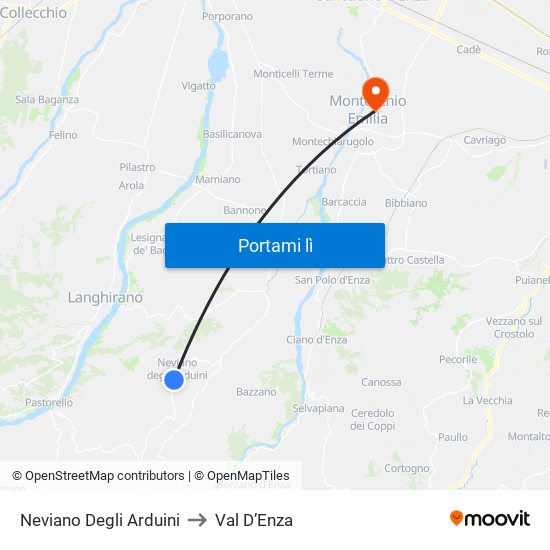 Neviano Degli Arduini to Val D’Enza map