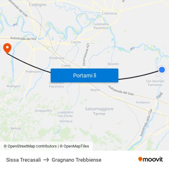 Sissa Trecasali to Gragnano Trebbiense map