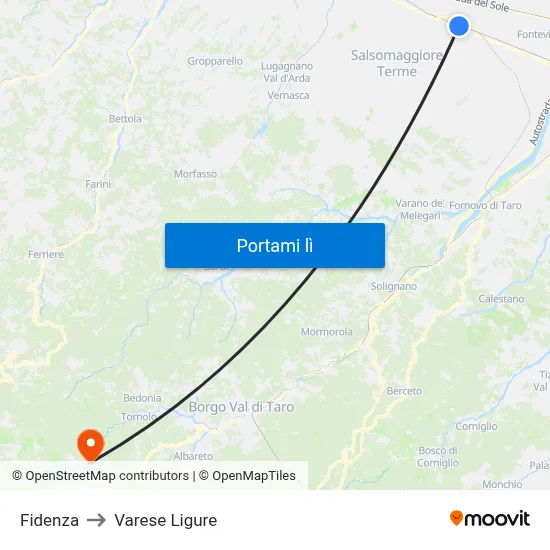 Fidenza to Varese Ligure map