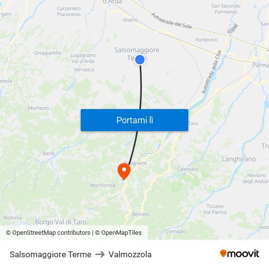Salsomaggiore Terme to Valmozzola map