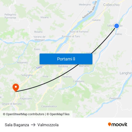 Sala Baganza to Valmozzola map