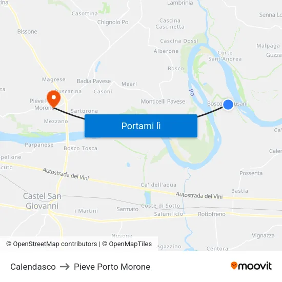 Calendasco to Pieve Porto Morone map