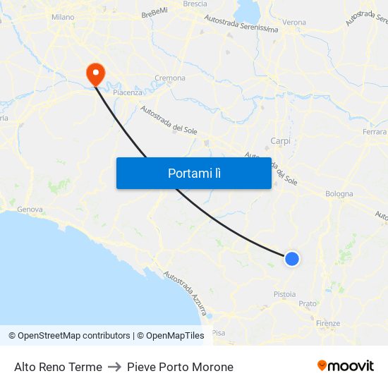 Alto Reno Terme to Pieve Porto Morone map