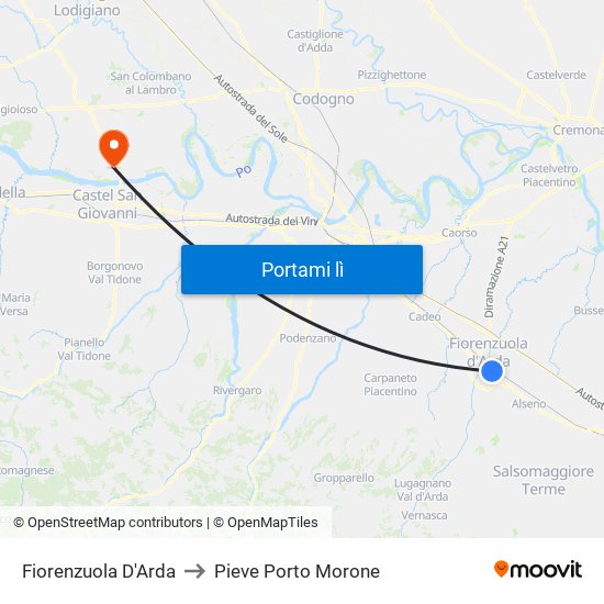 Fiorenzuola D'Arda to Pieve Porto Morone map