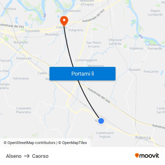 Alseno to Caorso map