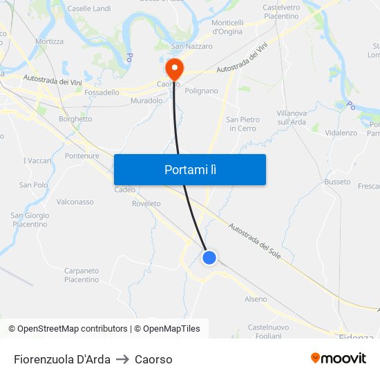 Fiorenzuola D'Arda to Caorso map