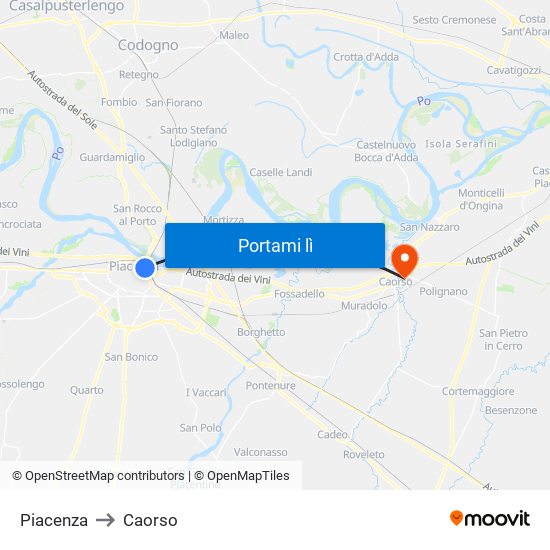 Piacenza to Caorso map