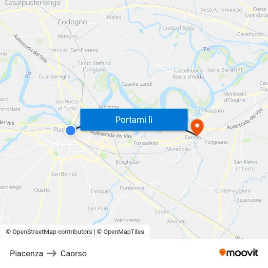 Piacenza to Caorso map