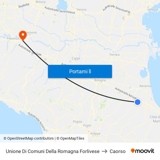 Unione Di Comuni Della Romagna Forlivese to Caorso map