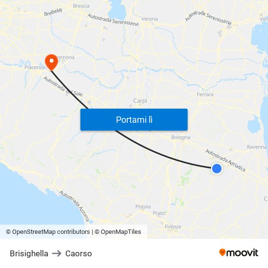 Brisighella to Caorso map