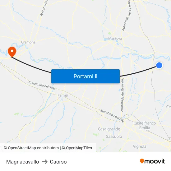 Magnacavallo to Caorso map
