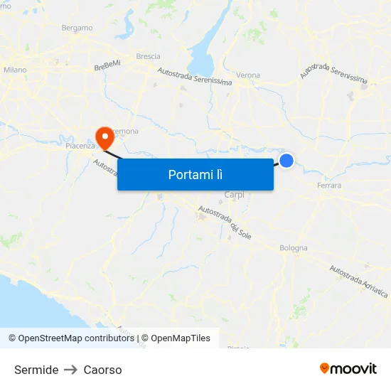 Sermide to Caorso map