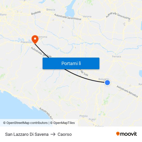 San Lazzaro Di Savena to Caorso map