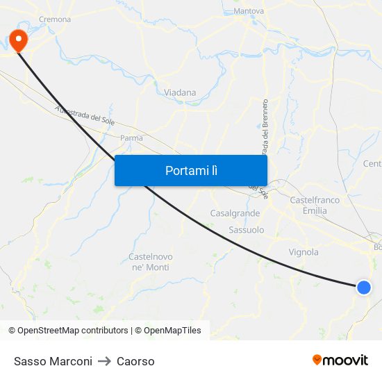 Sasso Marconi to Caorso map