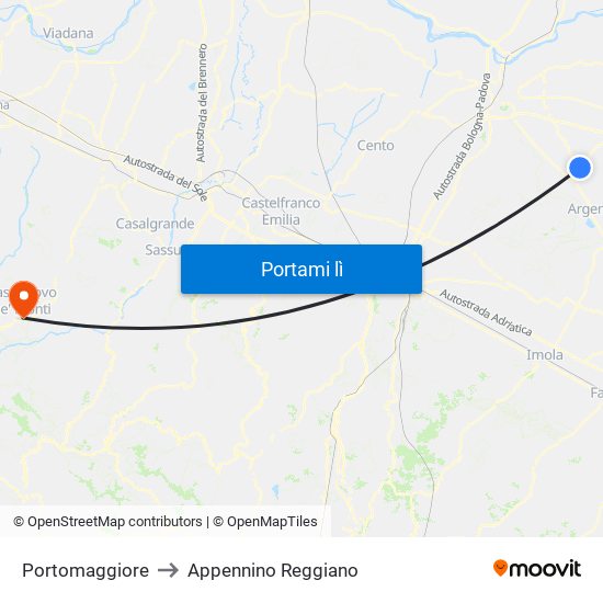 Portomaggiore to Appennino Reggiano map