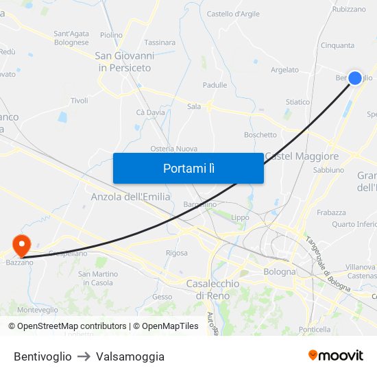 Bentivoglio to Valsamoggia map