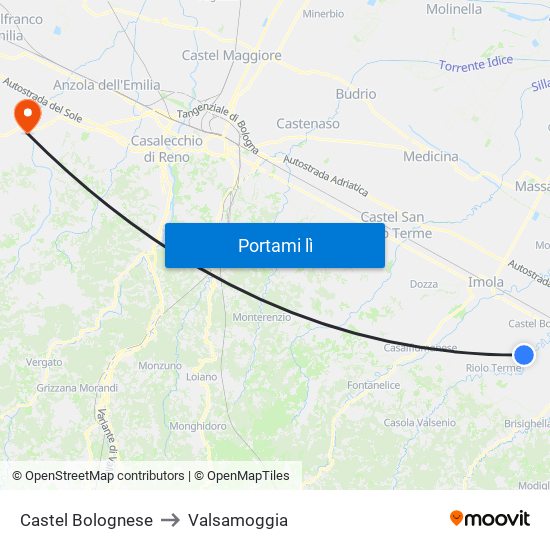 Castel Bolognese to Valsamoggia map