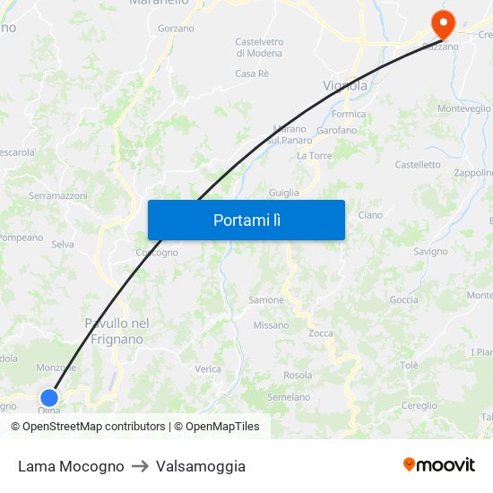 Lama Mocogno to Valsamoggia map