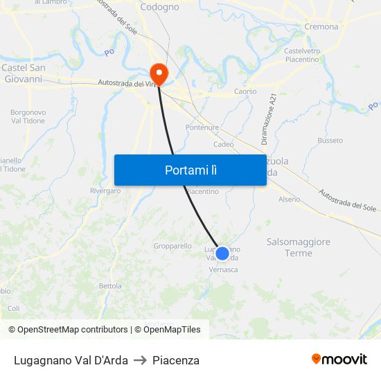 Lugagnano Val D'Arda to Piacenza map