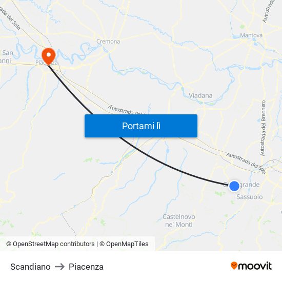 Scandiano to Piacenza map