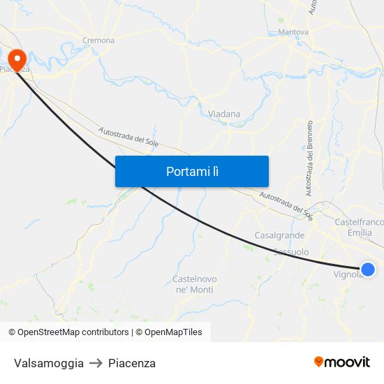 Valsamoggia to Piacenza map