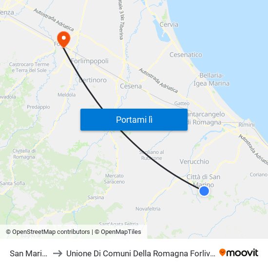San Marino to Unione Di Comuni Della Romagna Forlivese map