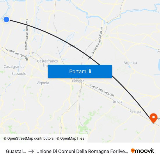Guastalla to Unione Di Comuni Della Romagna Forlivese map
