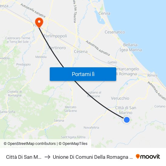 Città Di San Marino to Unione Di Comuni Della Romagna Forlivese map